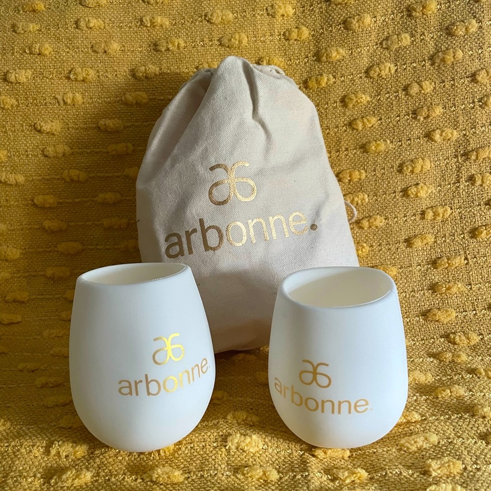 NEW Arbonne - 2 White Silicone Drinking Cups w/Burlap Bag